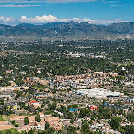 Aerial view of the city of Arvada Colorado.